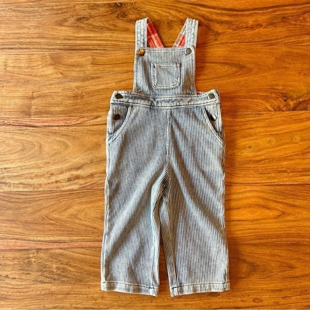 Mo:Vint Striped Toddler Overalls with Plaid Lining